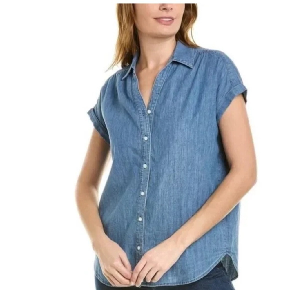 J McLaughlin Womens Light Denim Cap Sleeve Button Up Shirt Size M
